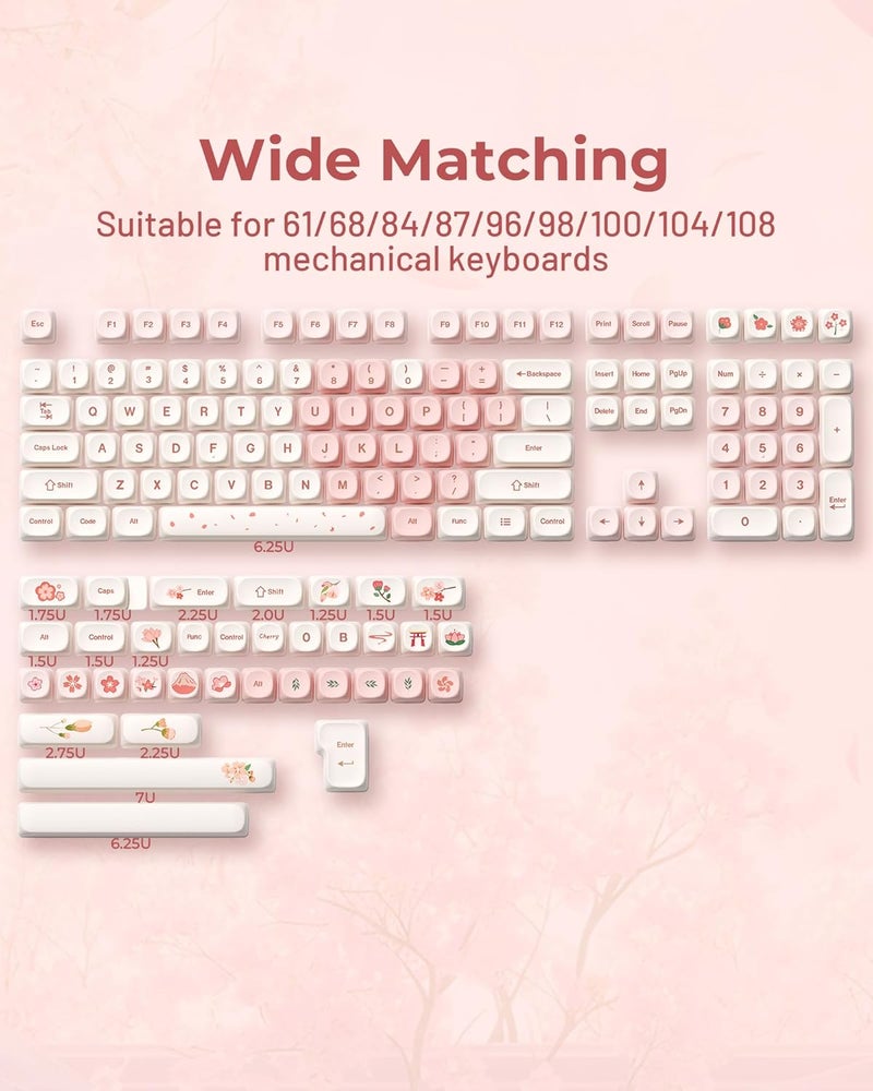 HITIME أغطية مفاتيح XVX الوردية الجذابة - غطاء MOA، غطاء مفتاح حب ساكورا مخصص لأغطية مفاتيح 60 65 75 100 بالمئة، غطاء مفتاح صبغ جانبي 5، مجموعة أغطية مفاتيح 143 مفتاح لأجهزة Cherry Gateron MX. - Image 5